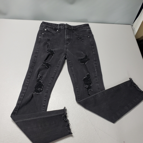 Aero high rise faded black ripped raw hem skinny jeans women's size 4 - Picture 11 of 11